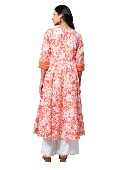 women cotton tie dye printed anarkali kurta orange