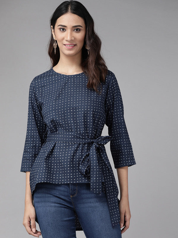 womens rayon polka dot printed regular topblue