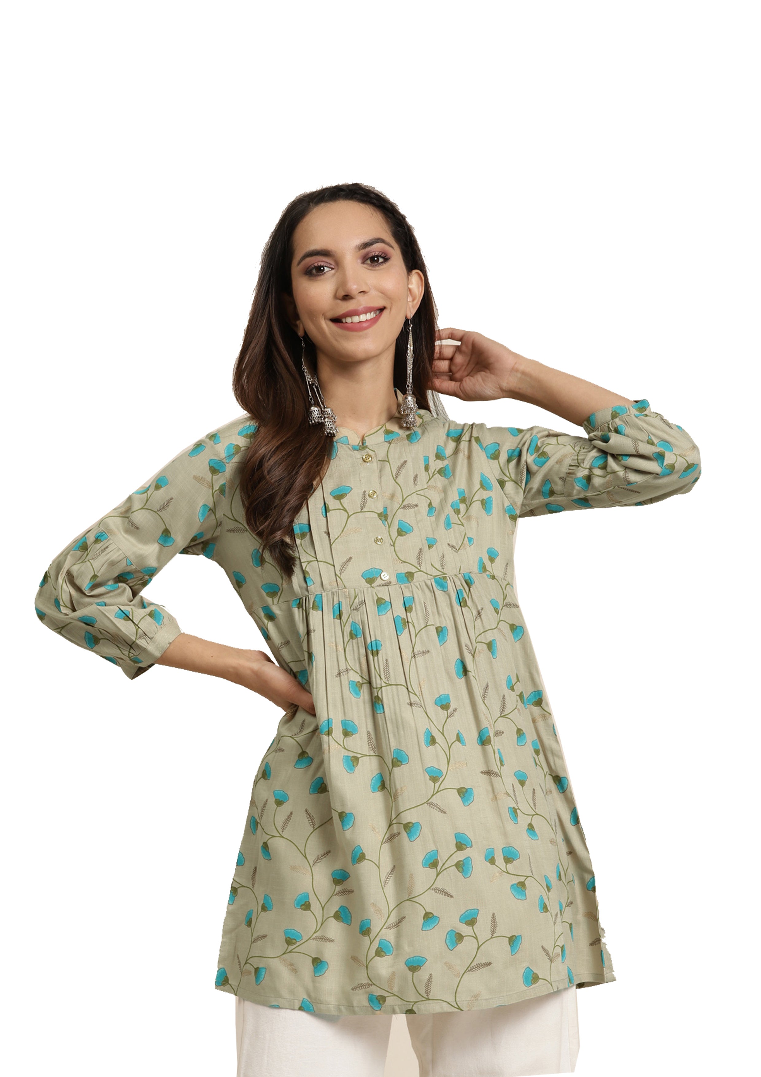 Green Embroidered Short Kurti with Skirt | KAJAL STYLE-FL-4001 | Cilory.com