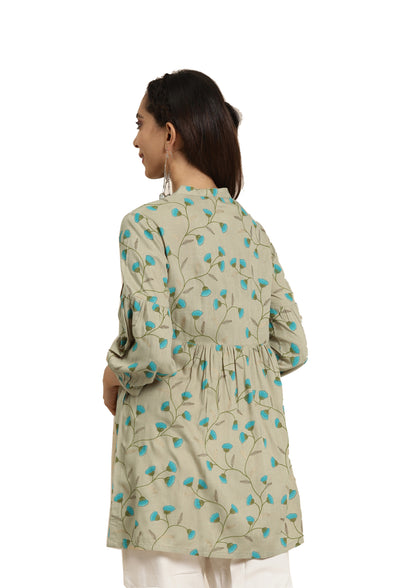 womens rayon floral printed short kurti khaki
