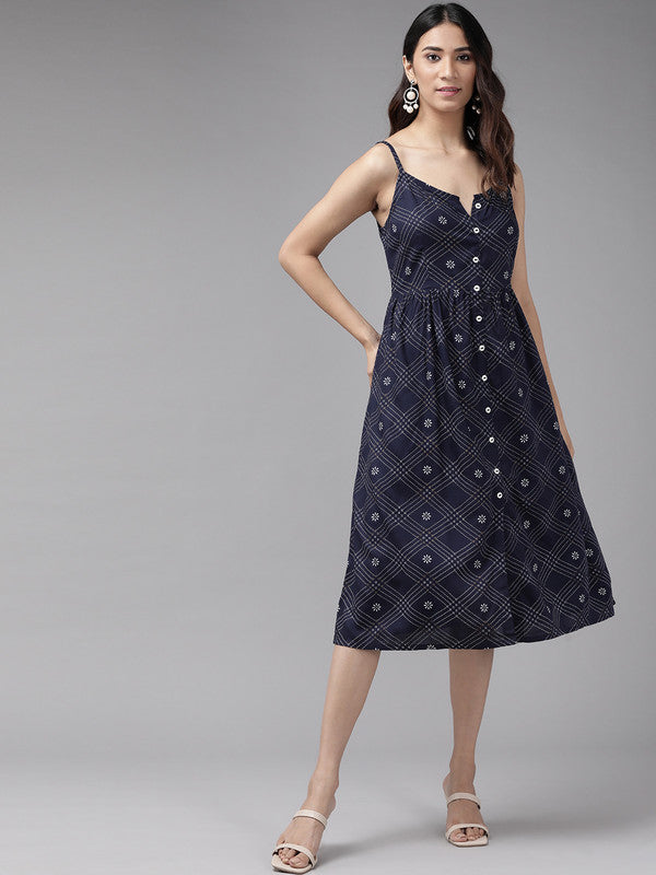 Rayon Stripe Printed Short Dress (Blue)