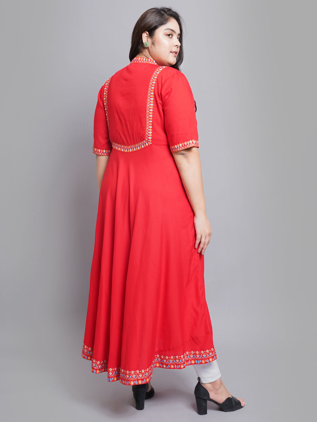 womens rayon pintucks anarkali kurta red