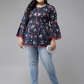 womens girls cotton slub solid top blue