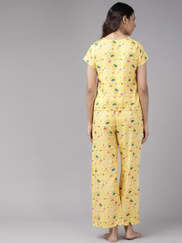 Floral Printed Night Suit(YELLOW)