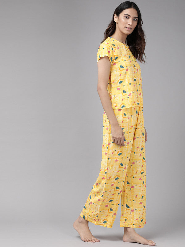 Floral Printed Night Suit(YELLOW)