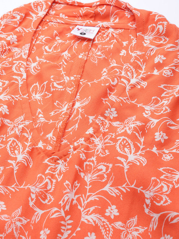 Rayon Floral Printed Short Dress (Orange)