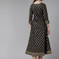 Cotton Gold Print Anarkali Kurta (Black)