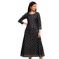 Cotton Gold Print Anarkali Kurta (Black)