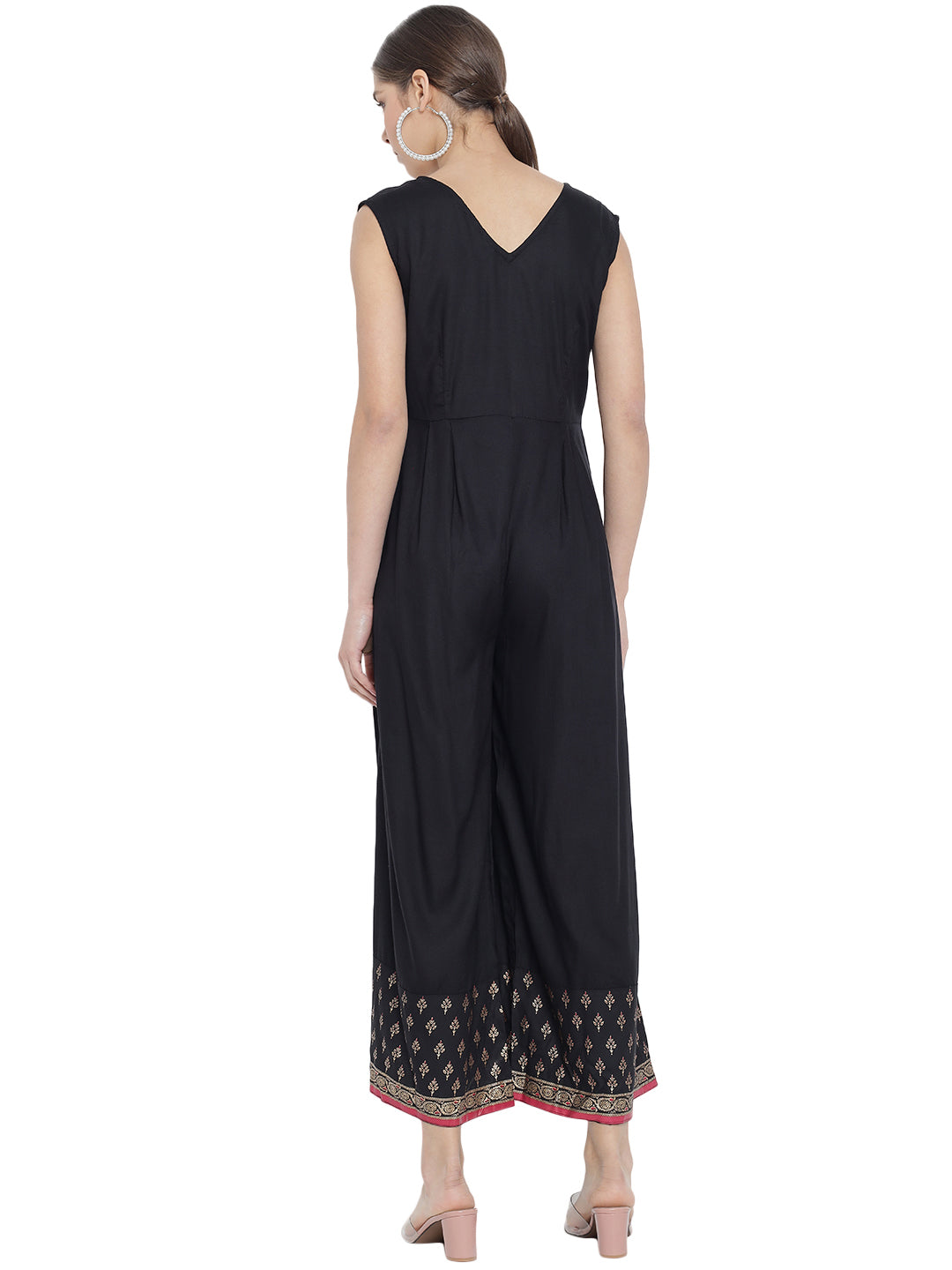 womens rayon printed jumpsuit black