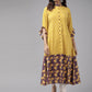 Cotton Ikat & Floral Printed Anarkali Kurta (Mustard)