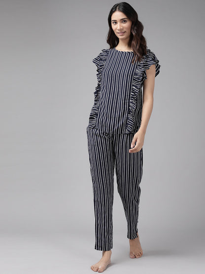 womens stripe printed night suitblue