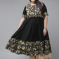 Cotton Floral Printed Anarkali Kurti (Black)