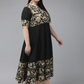 Cotton Floral Printed Anarkali Kurti (Black)