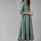 womens rayon floral print anarkali kurta green