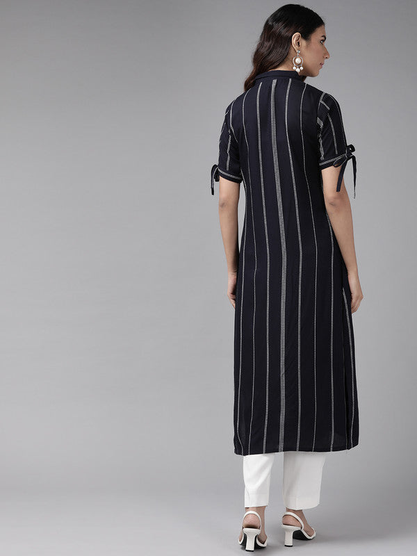 womens rayon stripe printed straight kurta blue