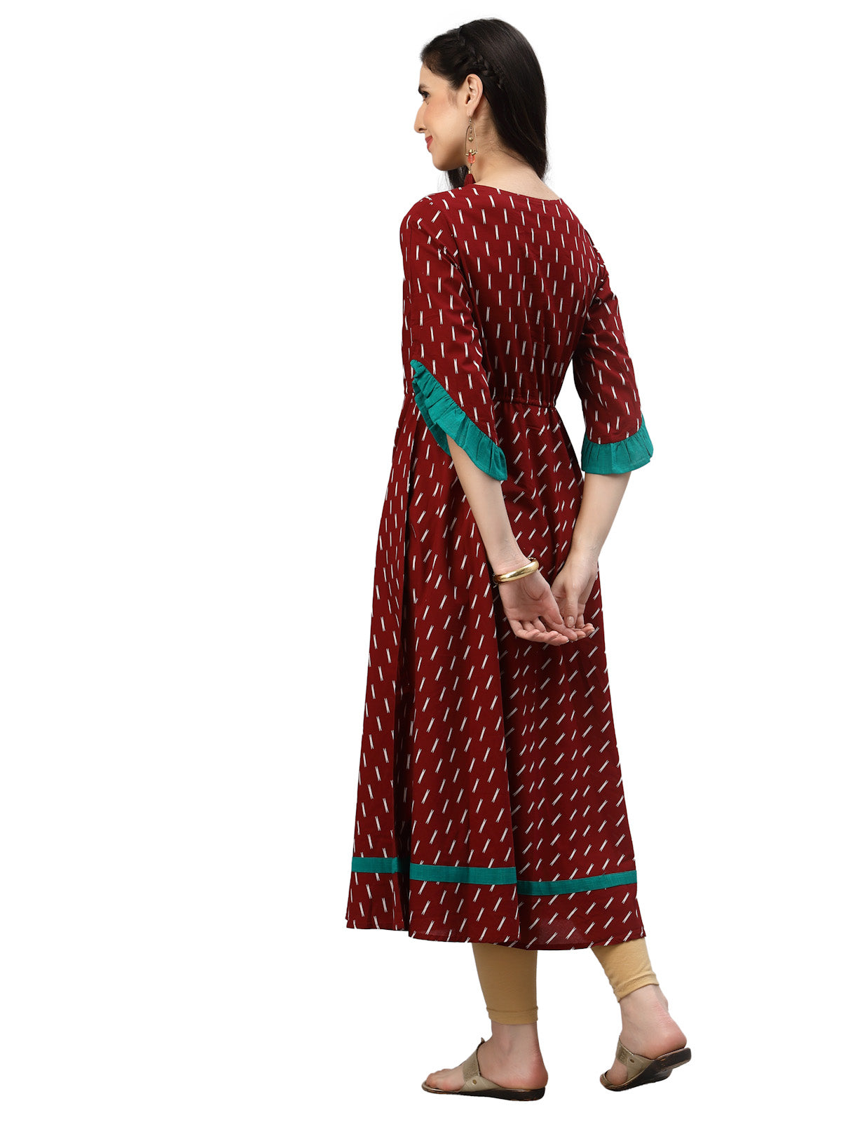 Cotton Embroidered Ikat Printed Anarkali Kurta Dress