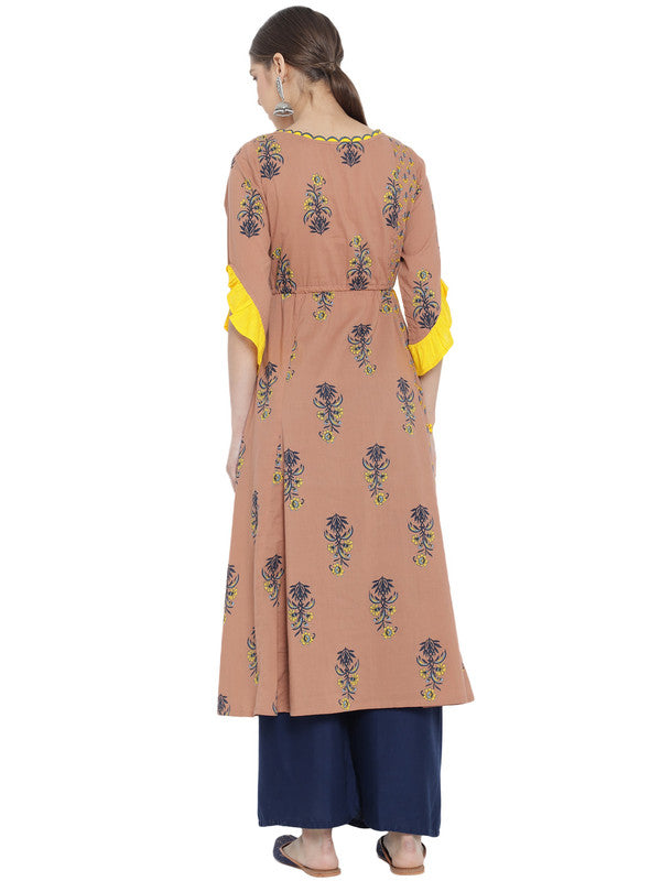 womens cotton floral printed a line kurti multi