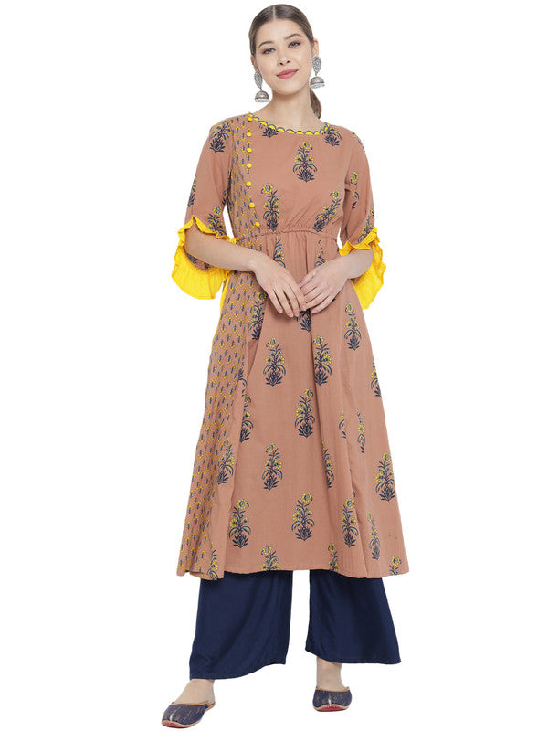 womens cotton floral printed a line kurti multi