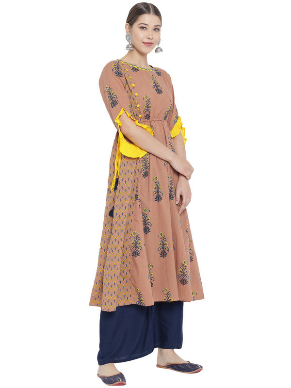 womens cotton floral printed a line kurti multi