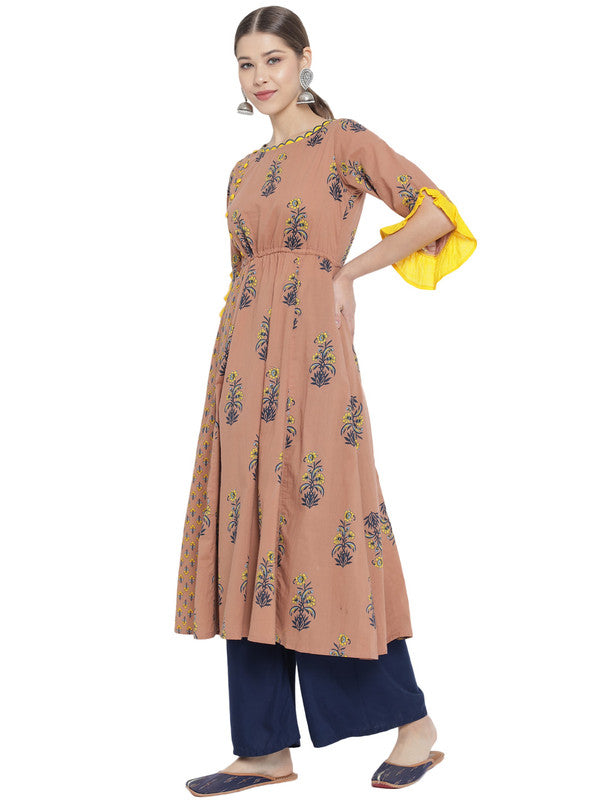 womens cotton floral printed a line kurti multi