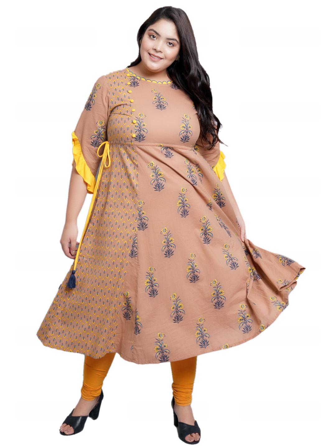 womens cotton floral printed a line kurti multi