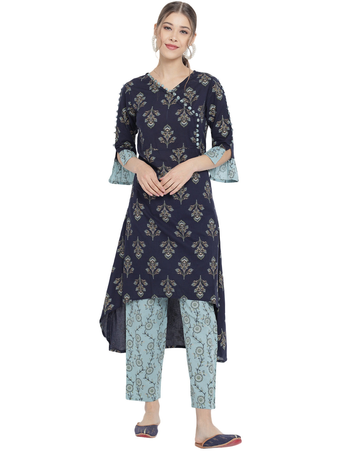 Yash Gallery Women's Cotton Floral Print A-line Kurta Pant Set (Multi)
