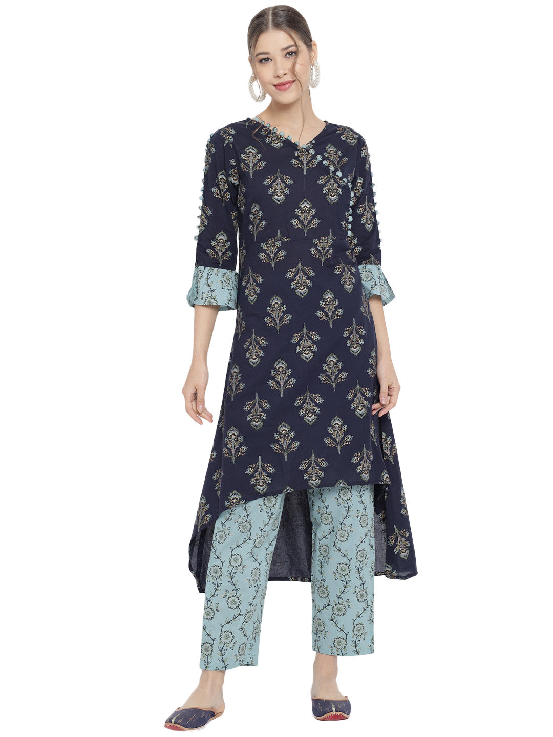 womens cotton floral print a line kurta pant set multi