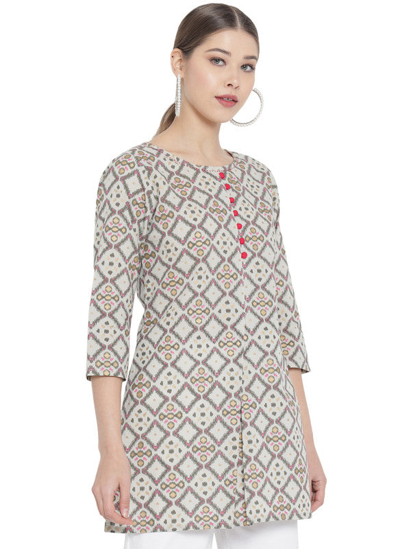 womens cotton geomatrical printed short kurti multi