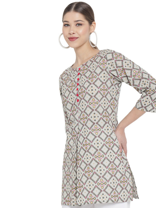 womens cotton geomatrical printed short kurti multi