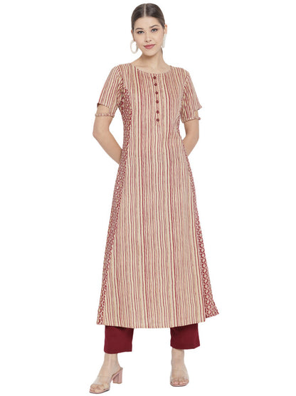 womens rayon floral printed a line kurti maroon