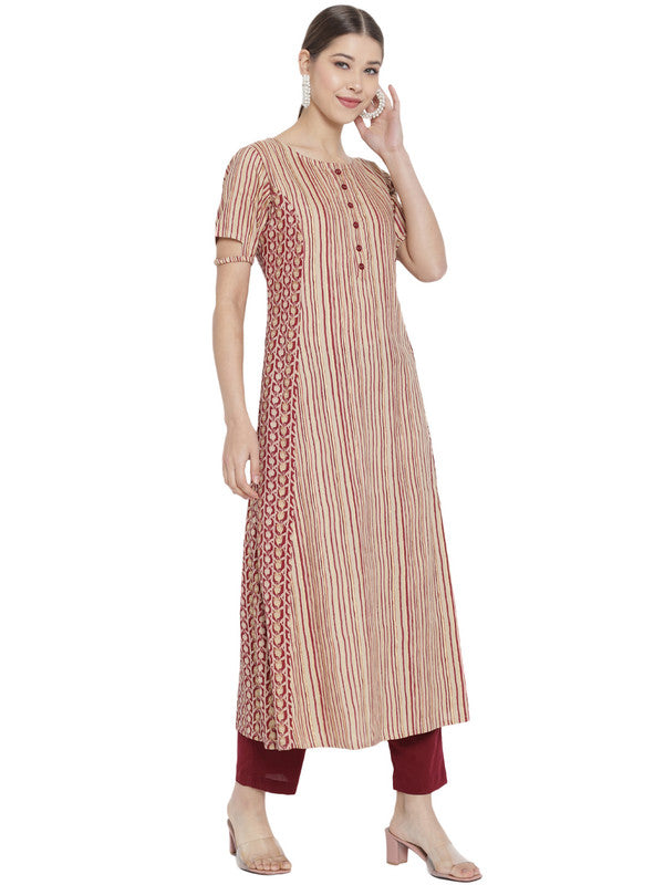 womens rayon floral printed a line kurti maroon