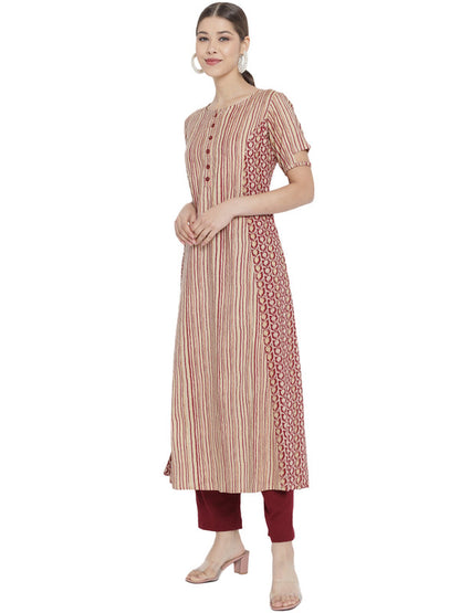 womens rayon floral printed a line kurti maroon