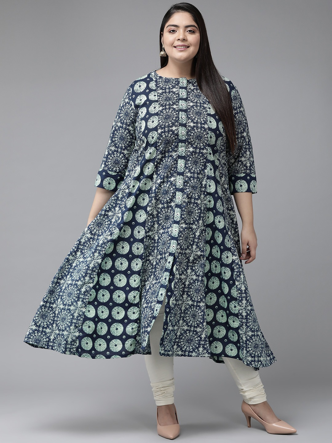 womens cotton ethnic motifs anarkali kurta blue sea green