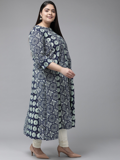 womens cotton ethnic motifs anarkali kurta blue sea green