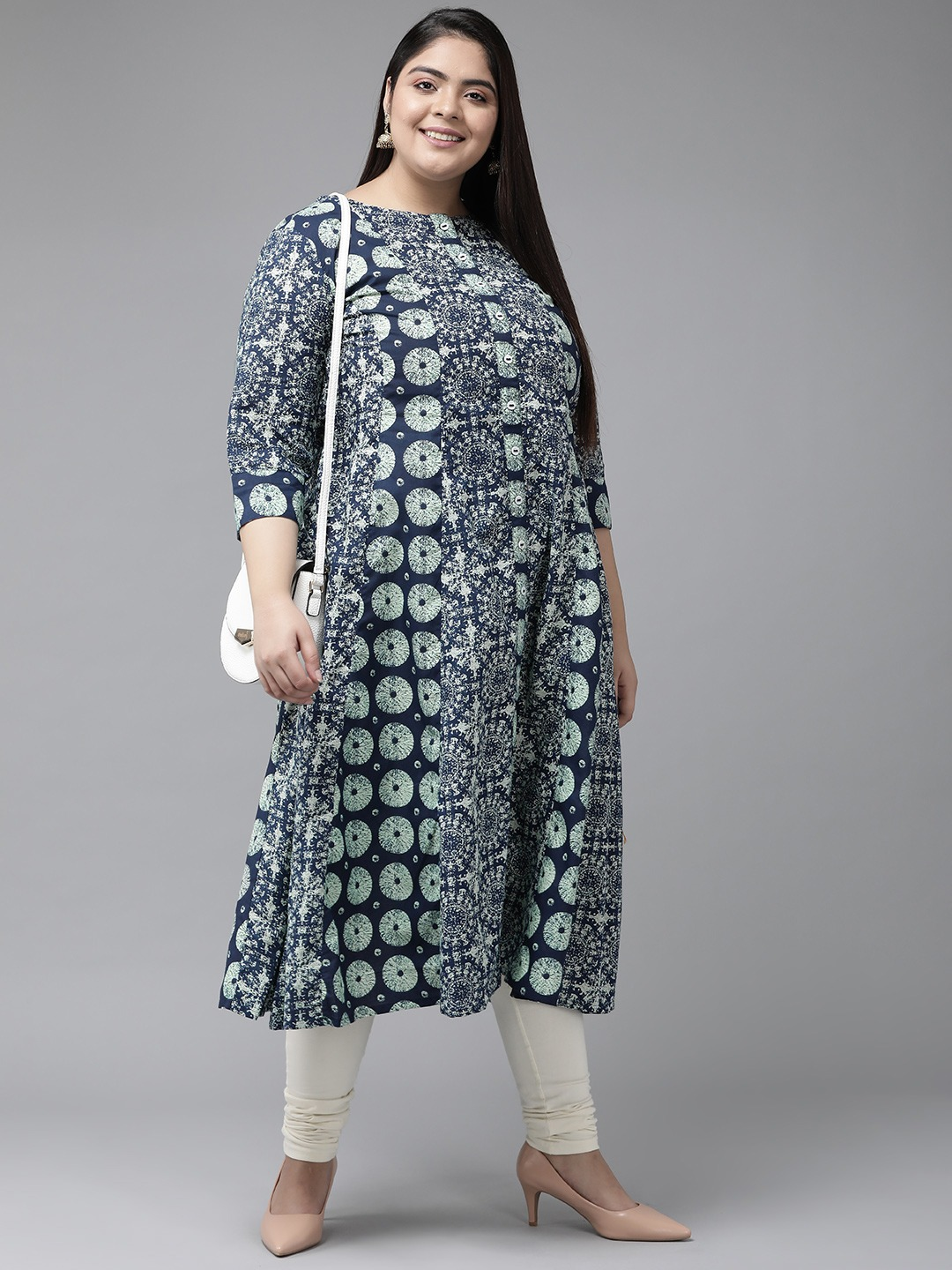 womens cotton ethnic motifs anarkali kurta blue sea green