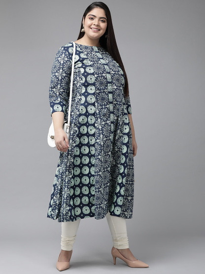 womens cotton ethnic motifs anarkali kurta blue sea green