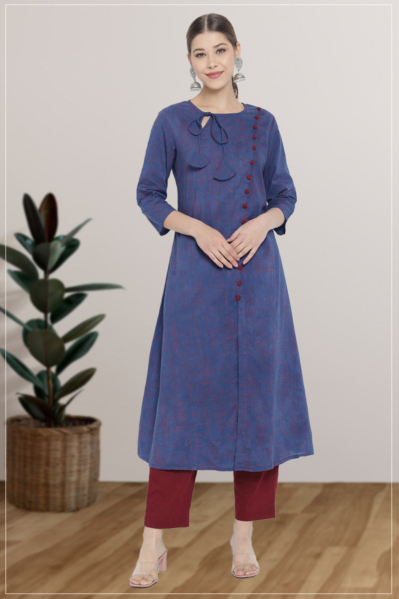 womens abstract printed a line kurti blue