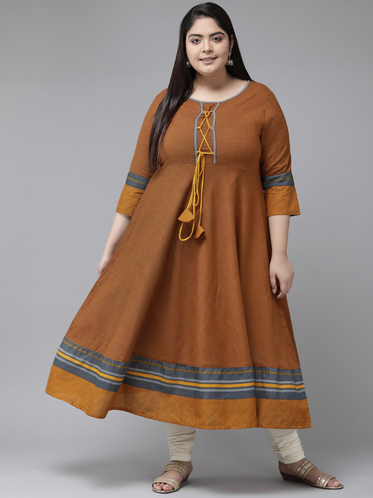 womens plus size cotton anarkali kurti brown