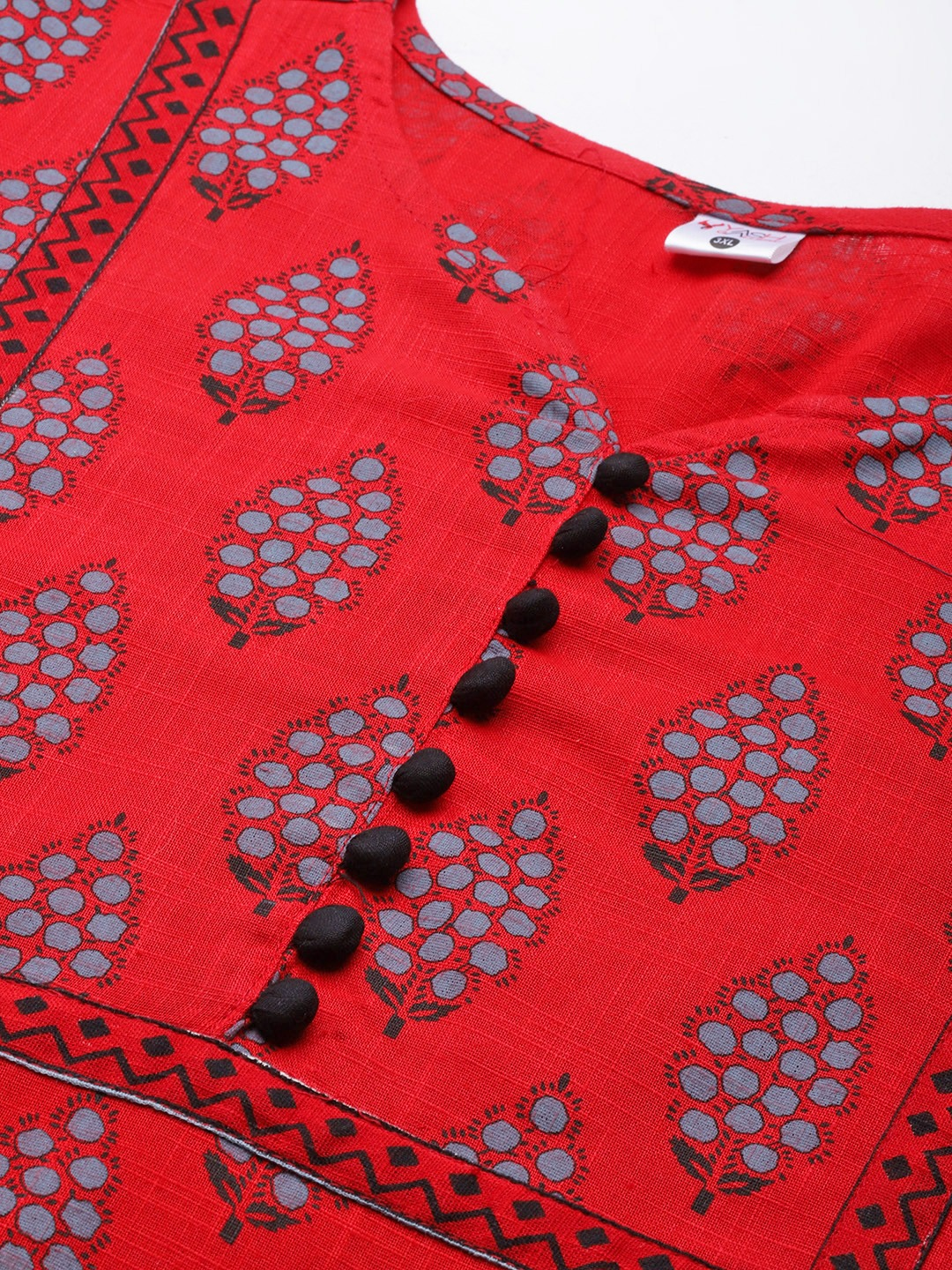 Plus Size Cotton Slub Floral printed Straight Red Kurti Zoomed