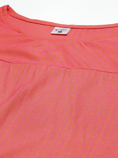 womens viscose stripe regular top pink