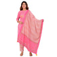 womens embroidered floral printed straight kurta with zig zag printed pant and dupatta pink