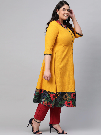 festive party floral print women kurti yellow