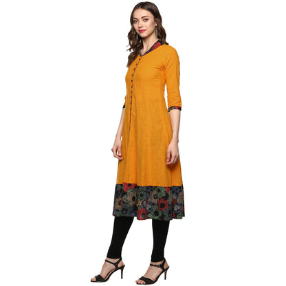 festive party floral print women kurti yellow