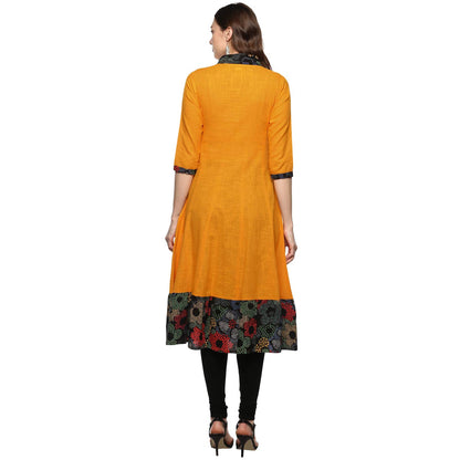 festive party floral print women kurti yellow