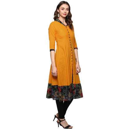 festive party floral print women kurti yellow