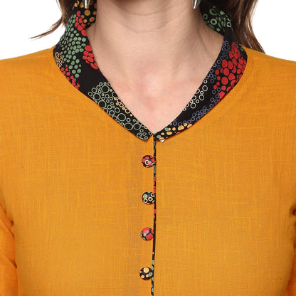 festive party floral print women kurti yellow