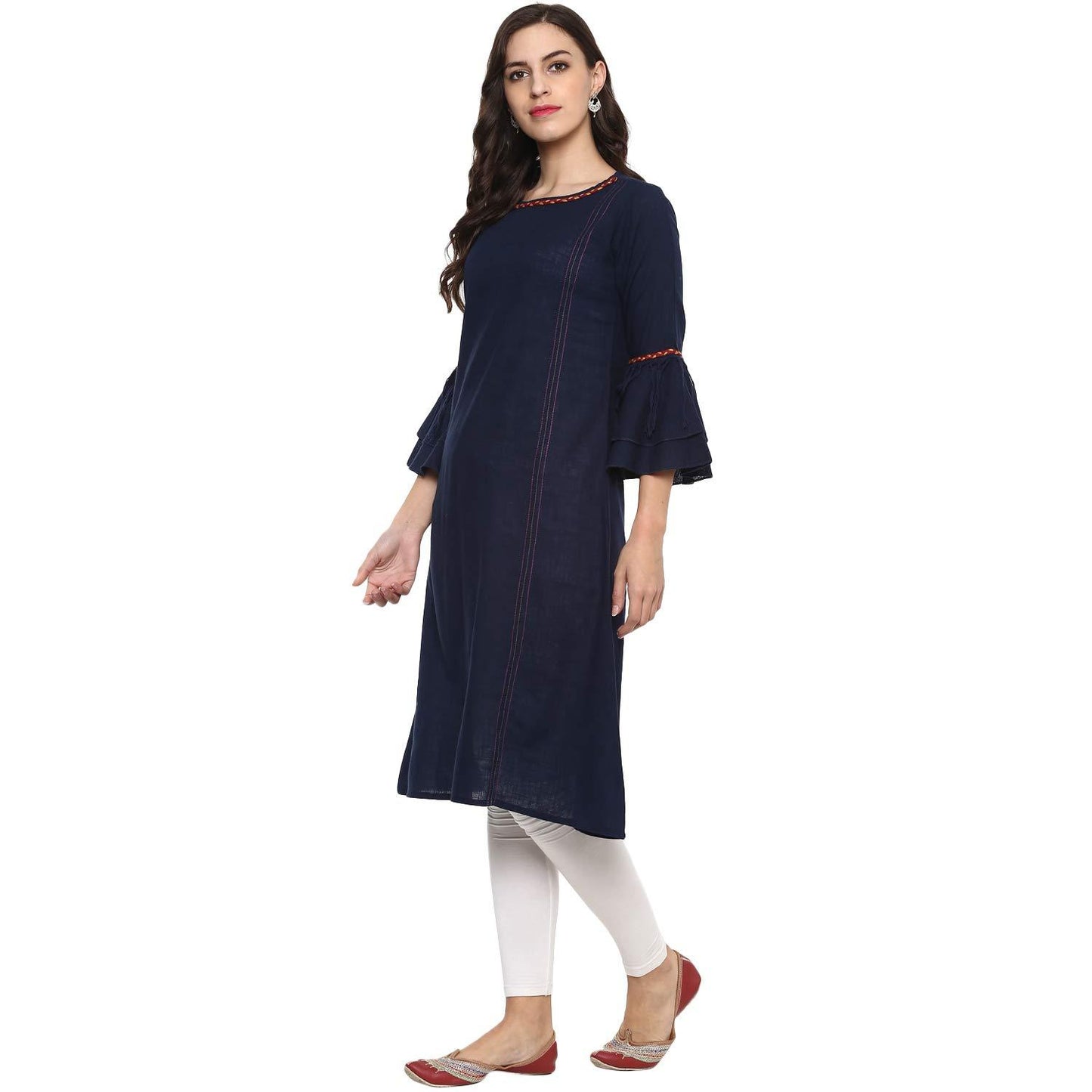 casual solid women kurti dark blue