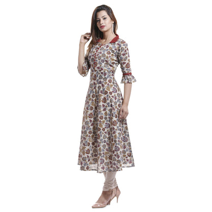 women cotton floral print anarkali kurta maroon