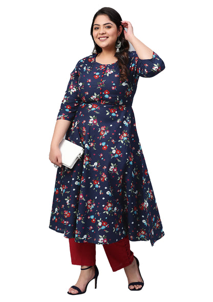 festive party floral print women kurti blue