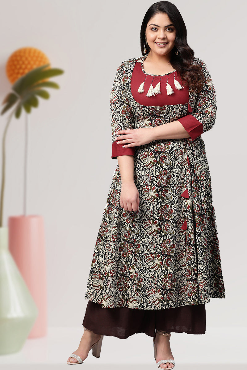 women floral print a line kurta multicolor